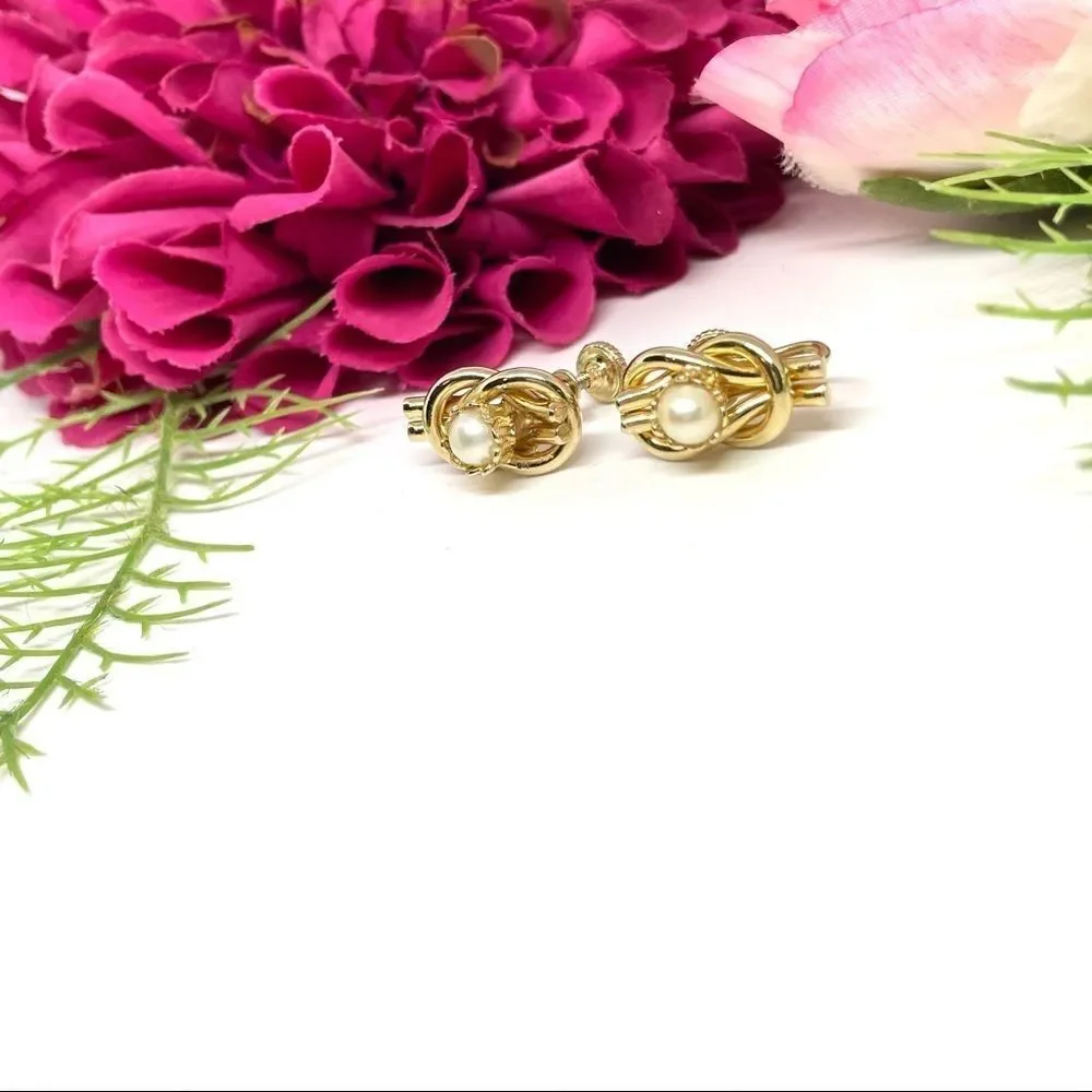 VINTAGE⚜️CLASSY Golden Knot Pearl Clip Earrings
